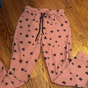 Z Supply size medium pink lightweight sweatpants with black star print
